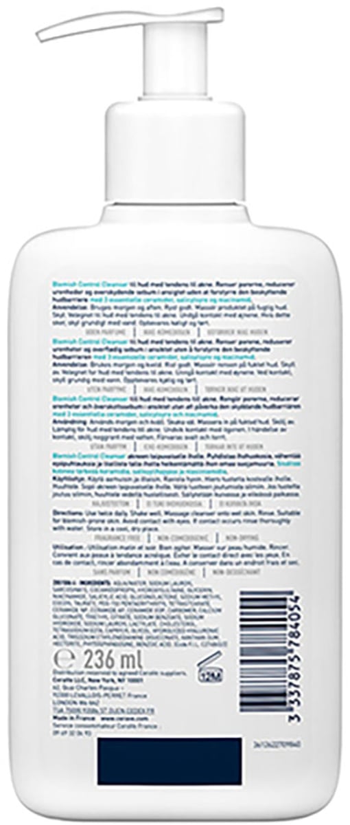 Blemish Control Cleanser Face Wash for Acne & Blemish Prone Skin with 2% Salicylic Acid, Niacinamide and Ceramides 236mL