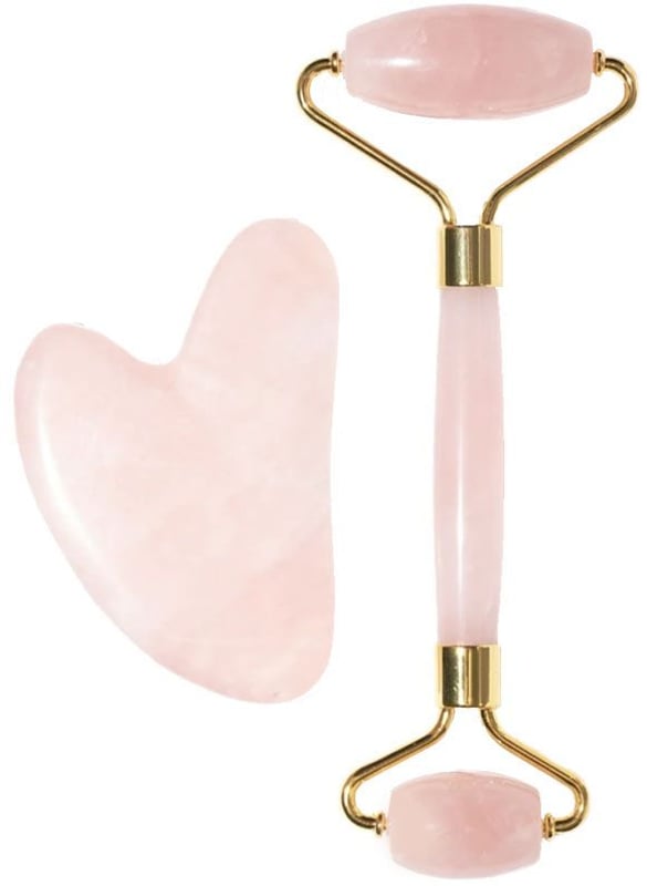 Rose Quartz Dermal Roller + Gua Sha Set