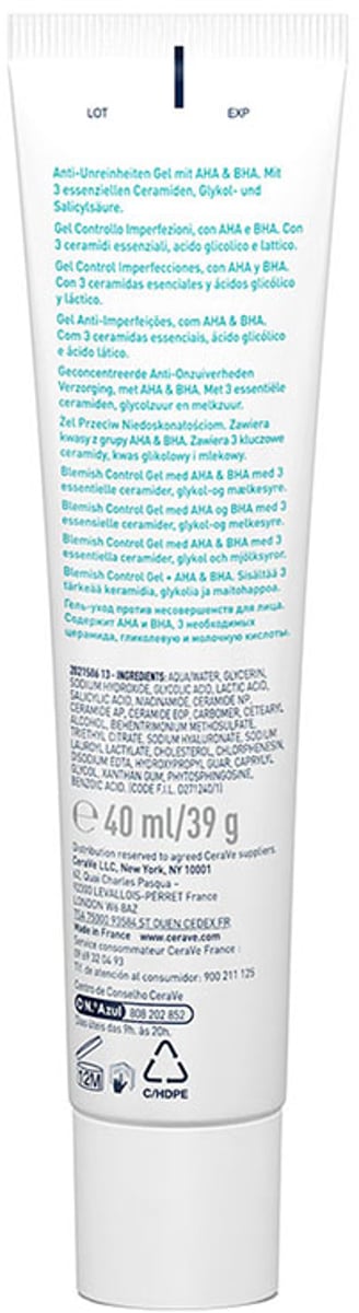 Blemish Control Gel Facial Moisturiser for Acne & Blemishes with Glycolic Acid and Lactic Acid AHA/BHA 40mL
