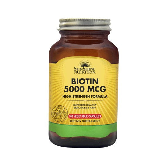 Sunshine Nutrition Biotin 5000mcg High Strength Formula 100 Capsules